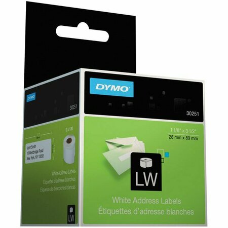 DYMO 30251 LabelWriter 1 1/8'' x 3 1/2'' White Address Permanent Self-Adhesive 130-Label Roll, 2PK 328DYM30251